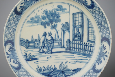 A fine pair of Dutch Delft blue and white plates, 18th C.